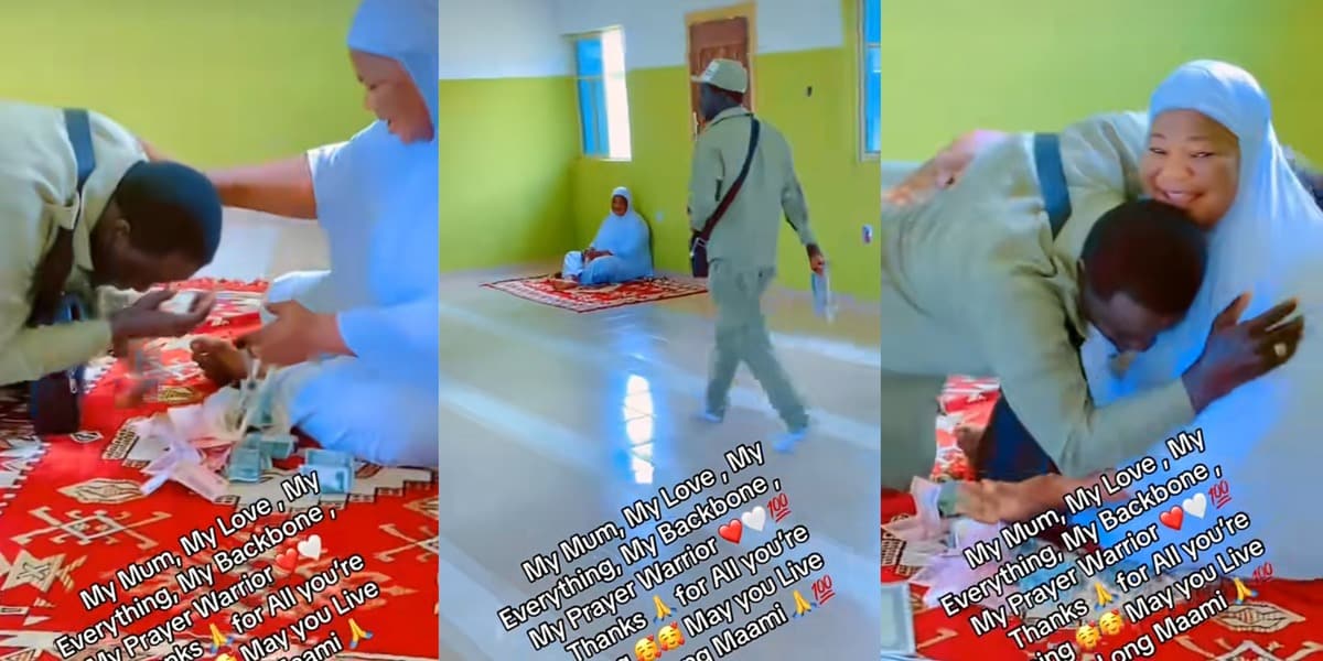 NYSC graduate brings mom to tears in mosque visit, surprises her with money