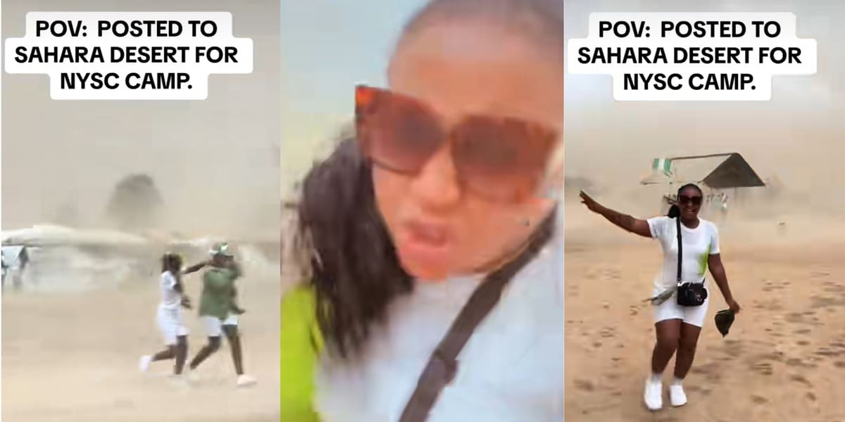 Nigerian lady labels Kaduna NYSC orientation camp 'Sahara Desert' in viral sandstorm video