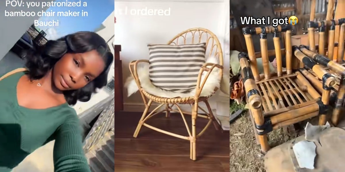 Nigerian lady reveals what she ordered vs. what she got as she patronizes Bamboo chair maker in Bauchi