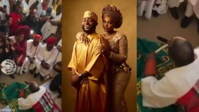 Davido prostrates before Chioma's parents at their wedding, makes 3 new vows
