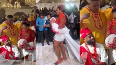 Chioma gives husband Davido palm wine at wedding