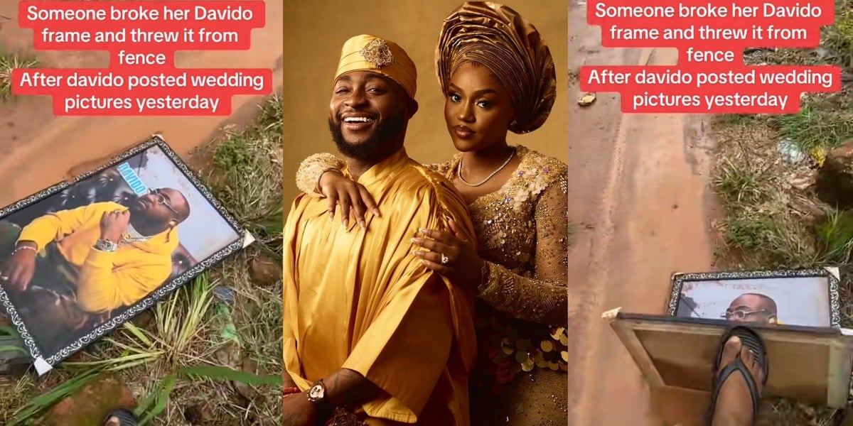 Nigerian lady heartbroken as Davido marries Chioma, throws out singer's frame