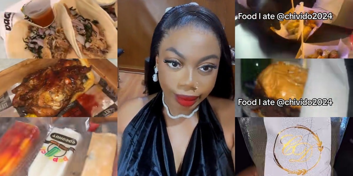 Nigerian lady flaunts food from Davido and Chioma's wedding, calls herself 'certified foodie'