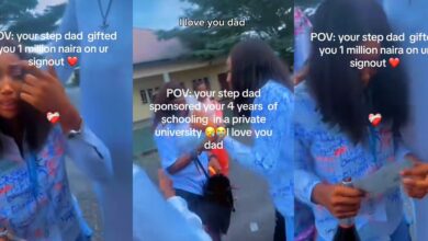 Nigerian lady overwhelmed with emotion as stepfather gifts her ₦1 million at university sign-out