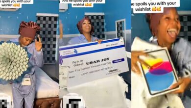 Nigerian lady sparks envy as she receives bouquet, cake, iPad, ₦500k from boyfriend for 1-year anniversary