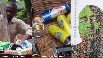 Nigerian artist creates stunning Davido portrait using recycled drink cans, names it 'Choke Artwork'