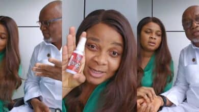 Father's Day: Bimbo Ademoye pulls hilarious fart spray prank on her father