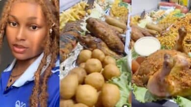 Lady shows off massive food tray she bought for her foodie boyfriend on his birthday