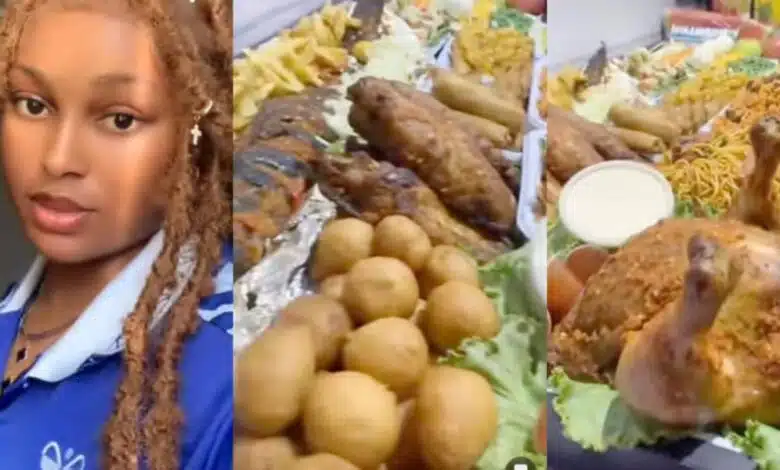 Lady shows off massive food tray she bought for her foodie boyfriend on his birthday