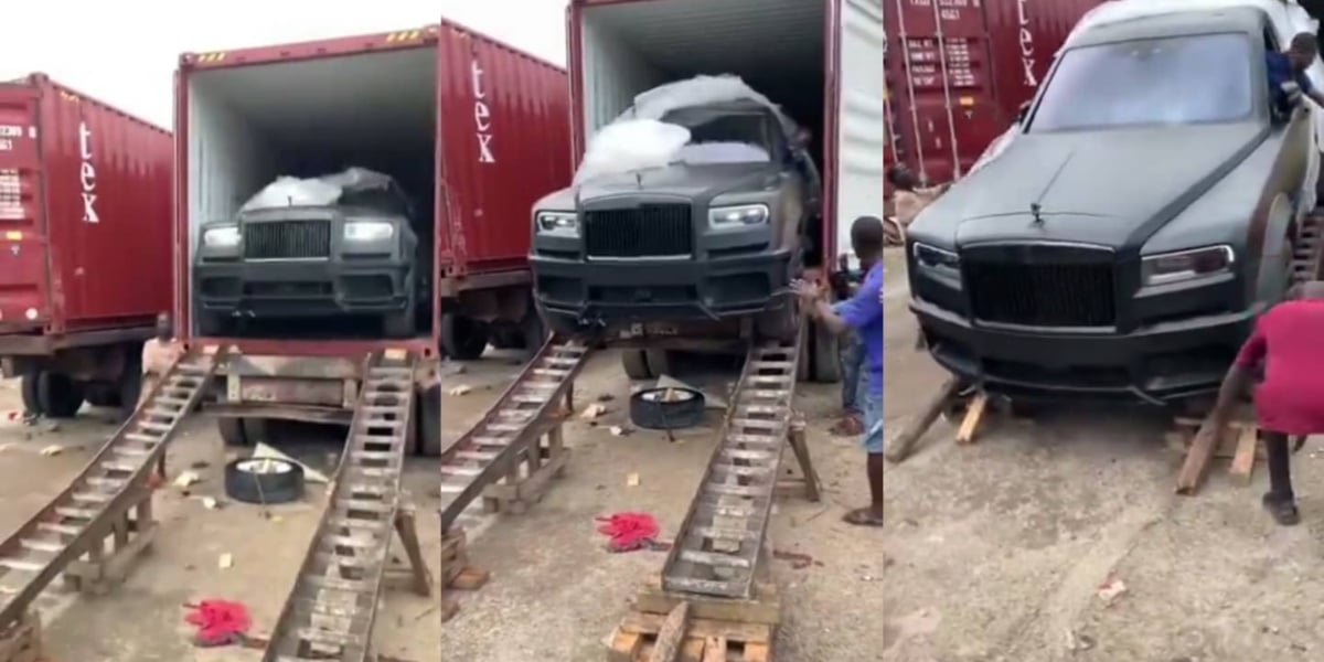 Video captures how expensive Rolls Royce was unloaded from container in Lagos