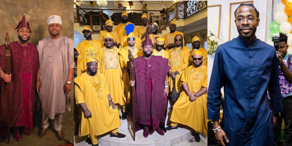 CHIVIDO24: Israel DMW covers face of Davido's former lawyer in groomsmen photo