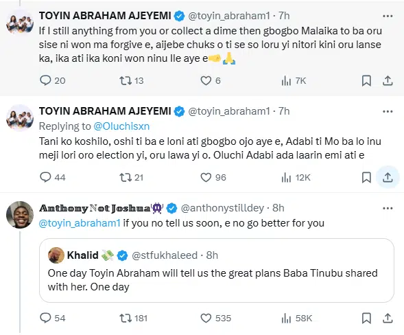toyin abraham critics plans tinubu shared 