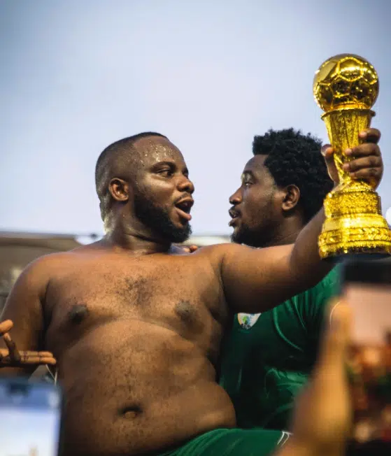 Sabinus' dramatic celebration as his football team wins trophy in Abuja goes viral