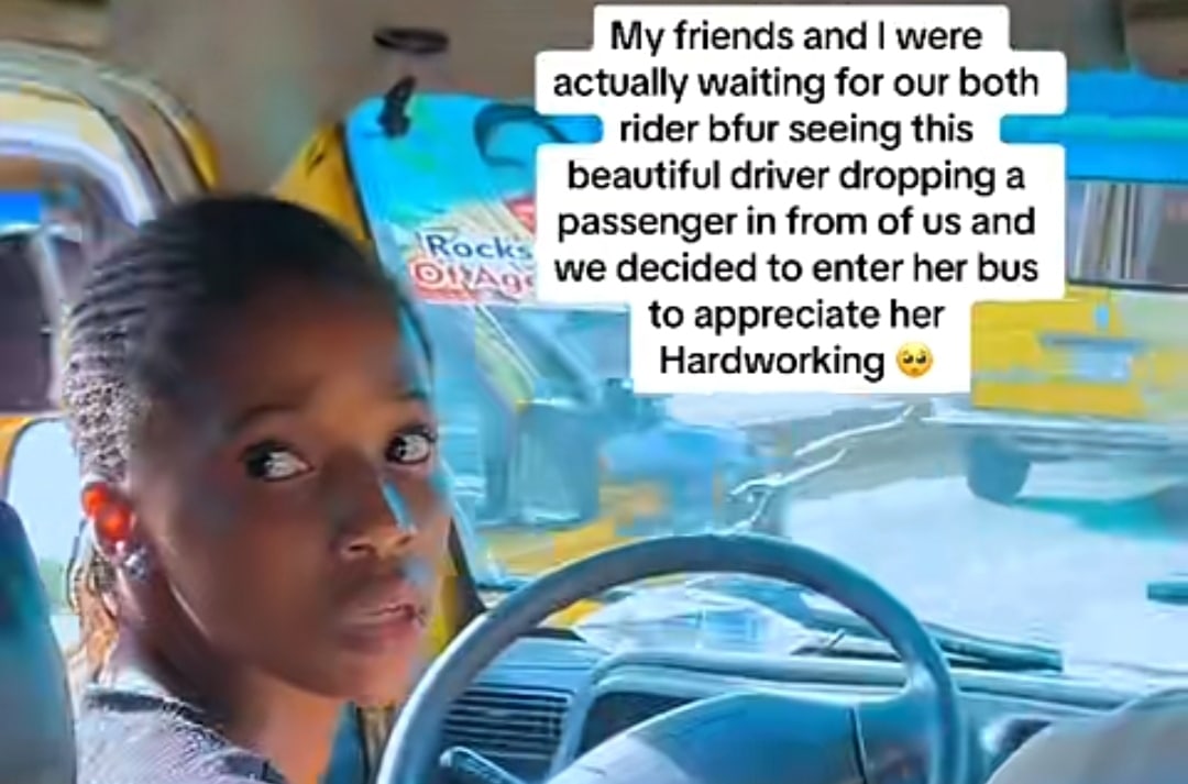 Nigerian man rains praises on beautiful young lady who drives a bus for a living