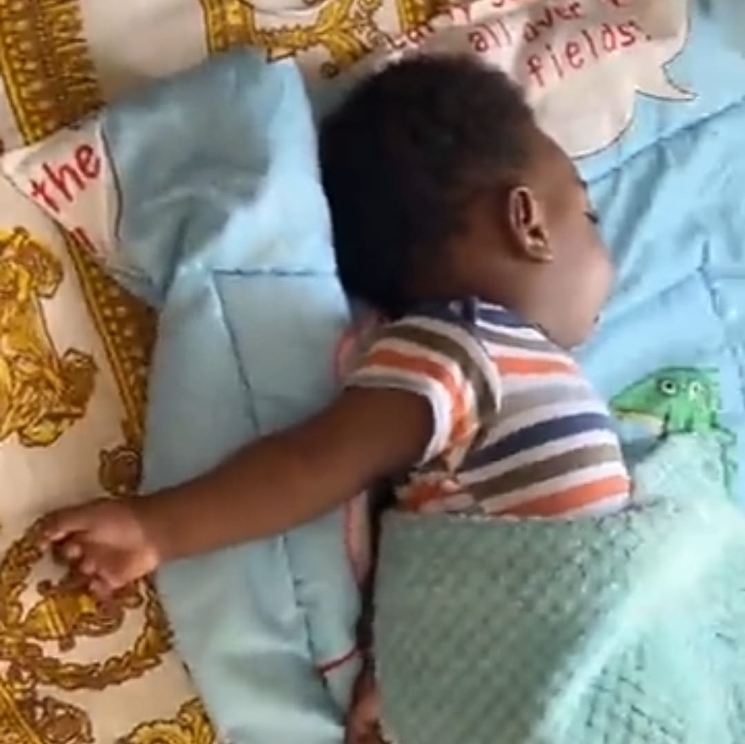 Nigerian mother shares video of son's strange sleeping style