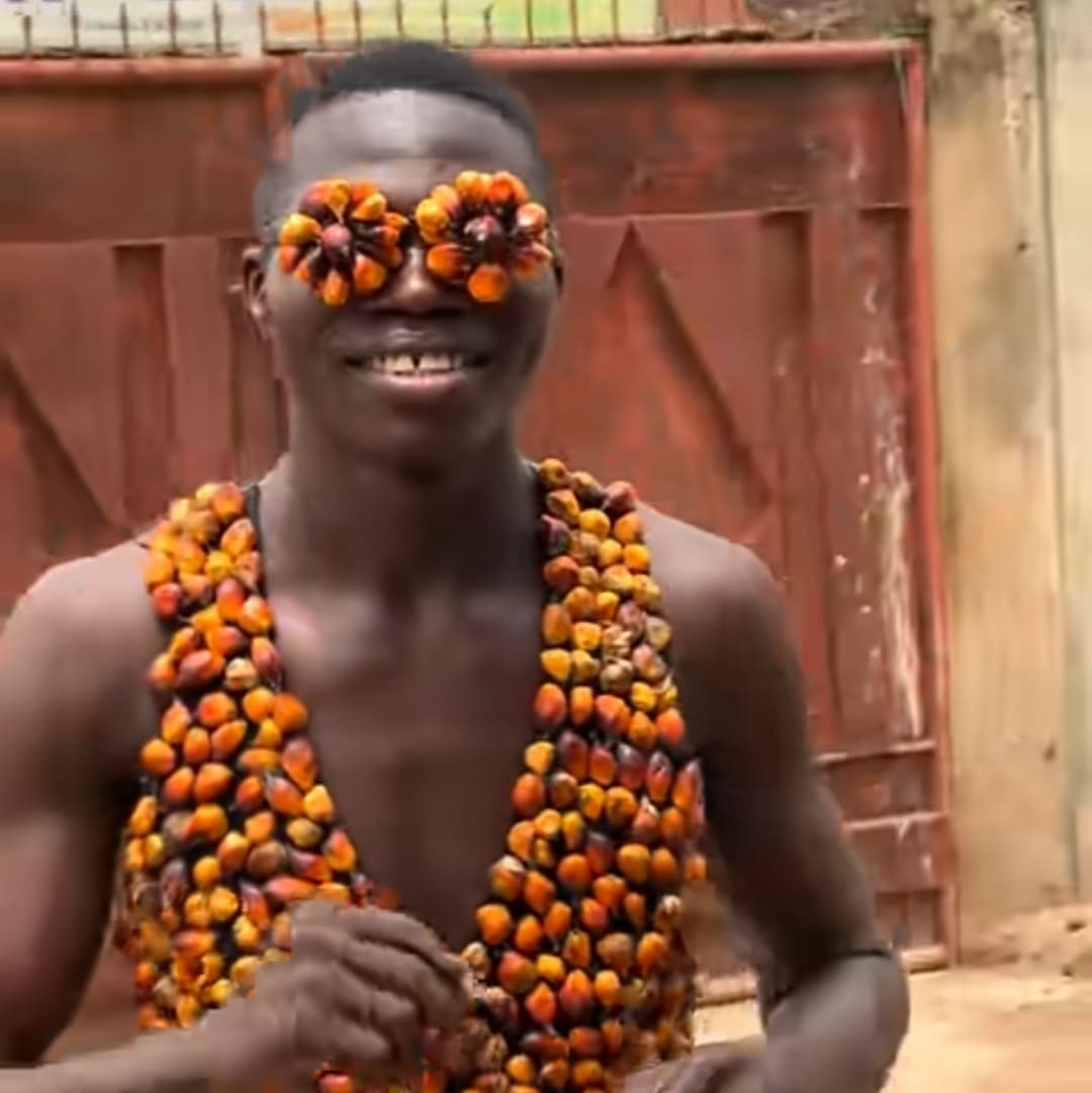 Nigerian man shows creativity as he rocks palm nut jacket, boxers, and glasses