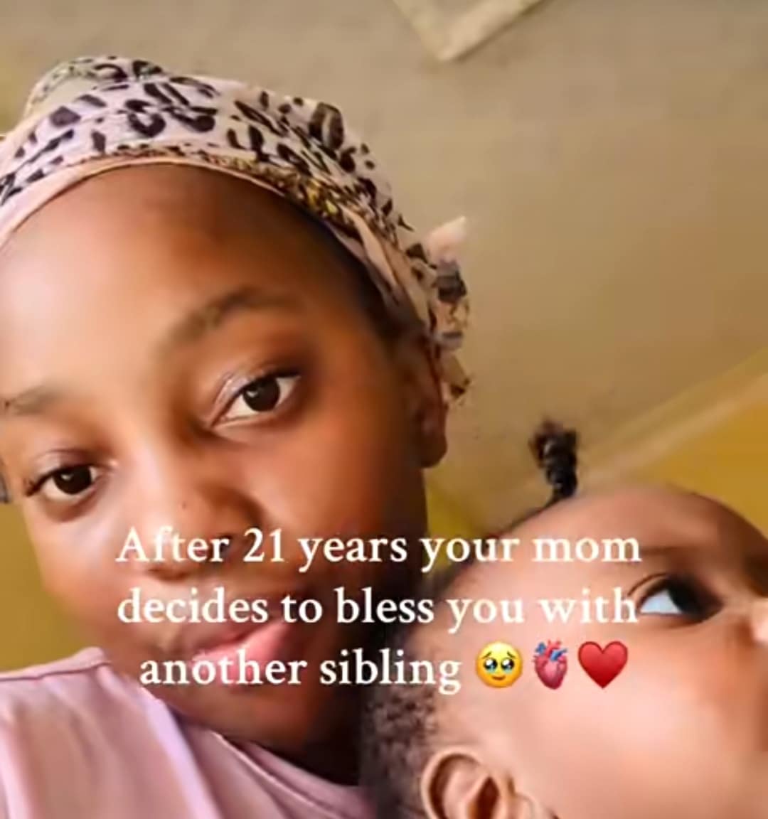 21-year-old lady goes viral as mother blesses her with new baby brother
