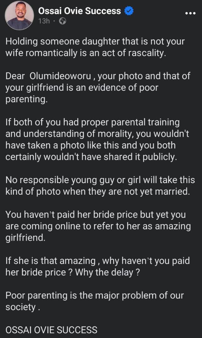 Ossai Success blasts Olumide Oworu over girlfriend's birthday post
