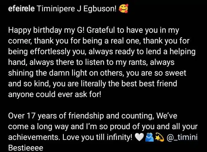 Efe Irele marks 17 years of friendship with Timini Egbuson on his 37th birthday