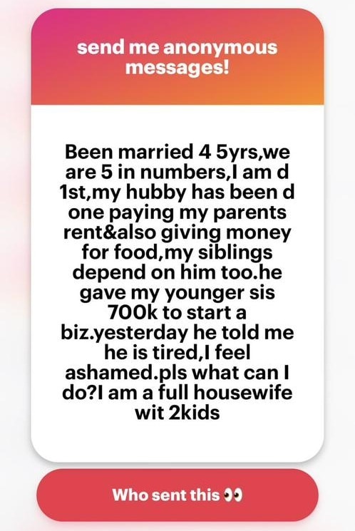 Married woman seeks advice as husband stops supporting her family after 5 years