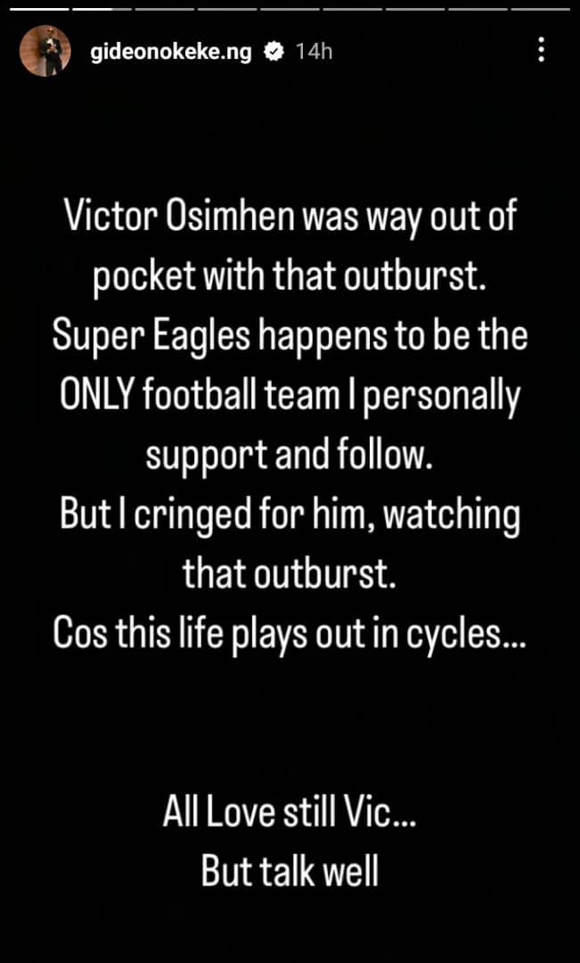 Gideon Okeke chides Victor Osimhen following his outburst over Finidi George's comment