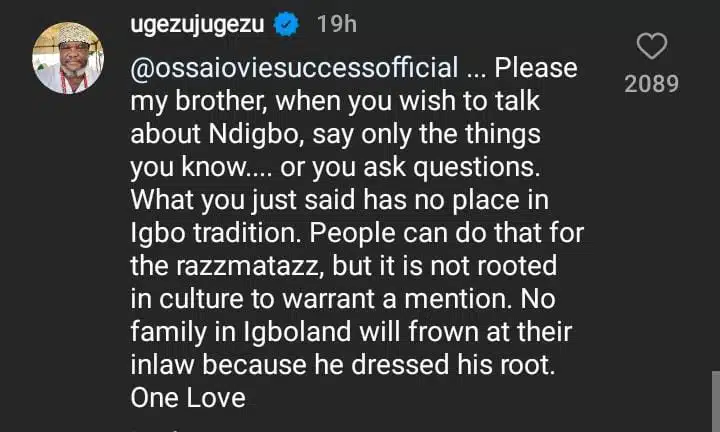 Ugezu Ugezu schools Ossai Success over comments on Davido and Chioma's pre-wedding photos