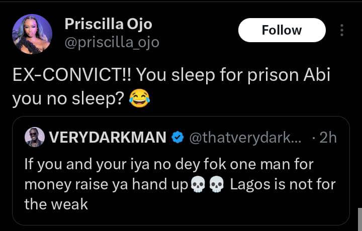 Iyabo Ojo's daughter, Priscilla Ojo shades VeryDarkMan, he responds