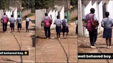 young boy bags female classmates