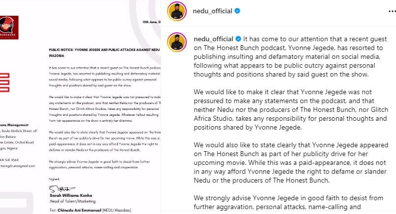 Yvonne Jegede was paid to be on show, her opinions were not pressured - Nedu