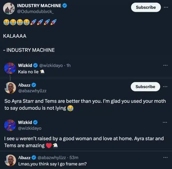 Wizkid lambasts troll's attempt to belittle Tems and Ayra Starr
