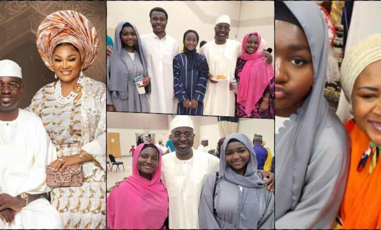 Mercy Aigbe reacts as Kazim Adeoti spends Sallah with first wife, children