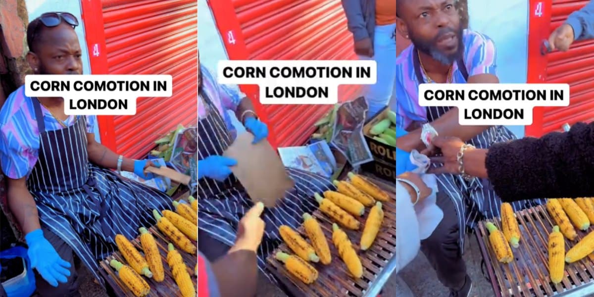 Reactions as customers struggle, fight to purchase roasted corn from Nigerian corn seller in UK