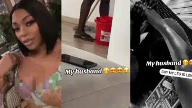 Lady shares video of Husband doing house chores after her mom said nobody will marry her due to her laziness