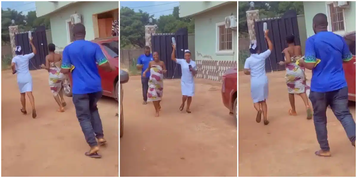 Emotional moment husband joins pregnant wife to run around hospital during labor