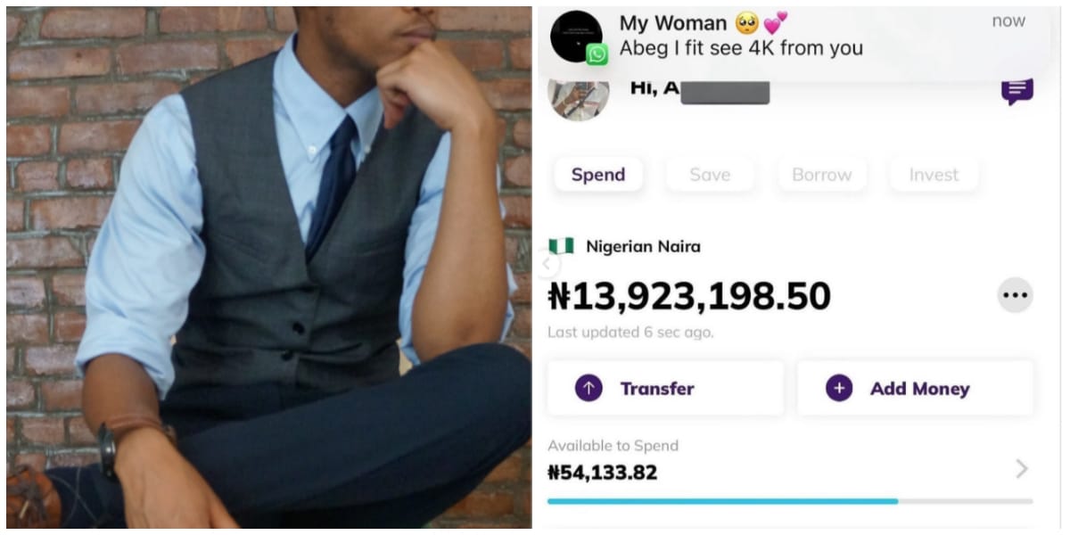 Man dragged online for sharing girlfriend's plea for N4,000 despite having over N13 million in his account