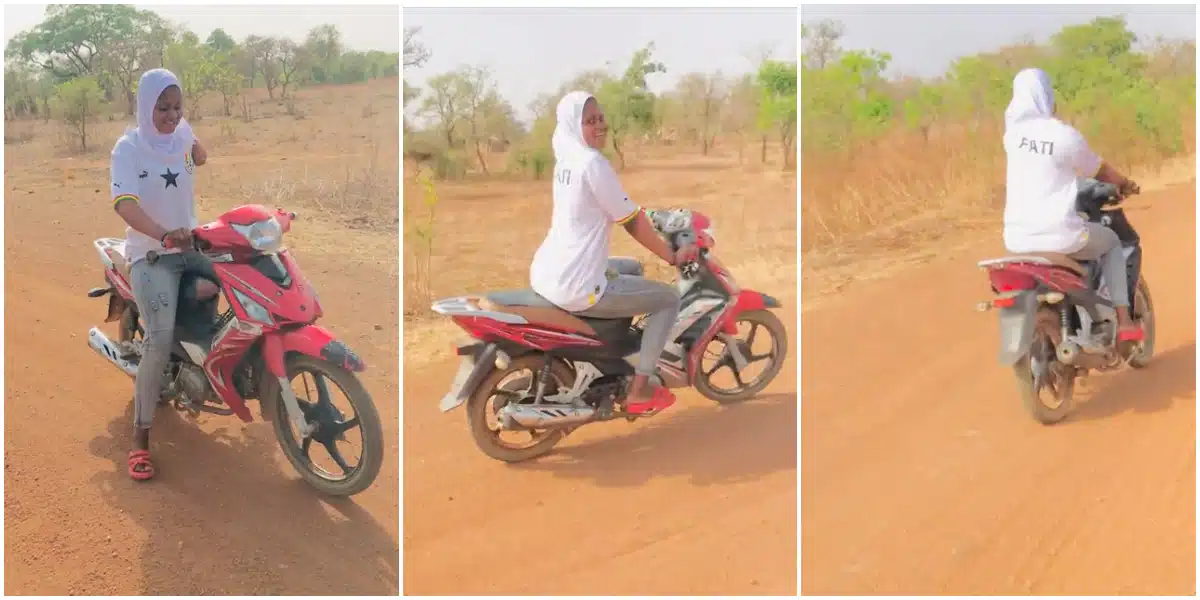 Physically challenged lady shocks many as she is seen riding bike with one hand