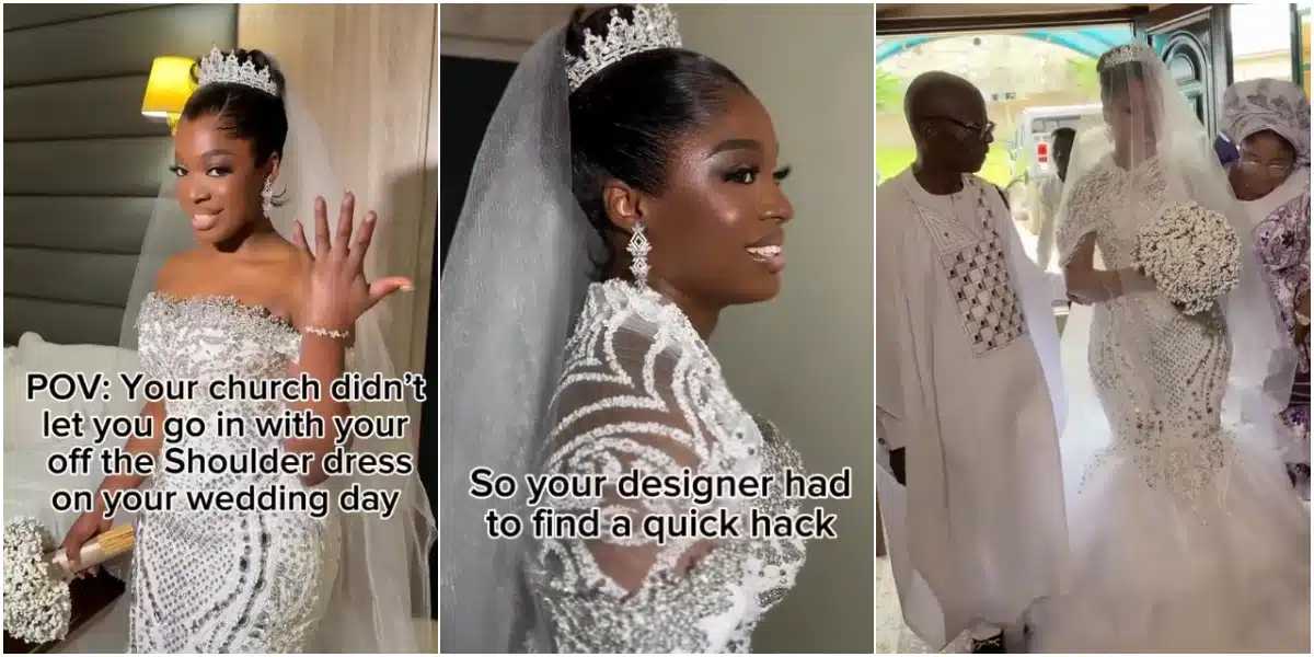 Video of bride sent back by church for wearing off-shoulder wedding gown goes viral