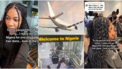 Lady who flew from America to Lagos to get her hair done silences skeptics with evidence