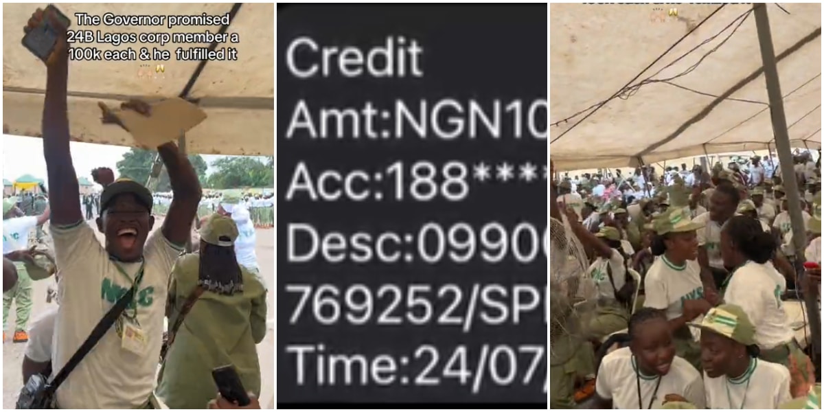 Corps member over the moon as gov. Sanwo-Olu fulfills promise of N100,000 gift, flaunts credit alert