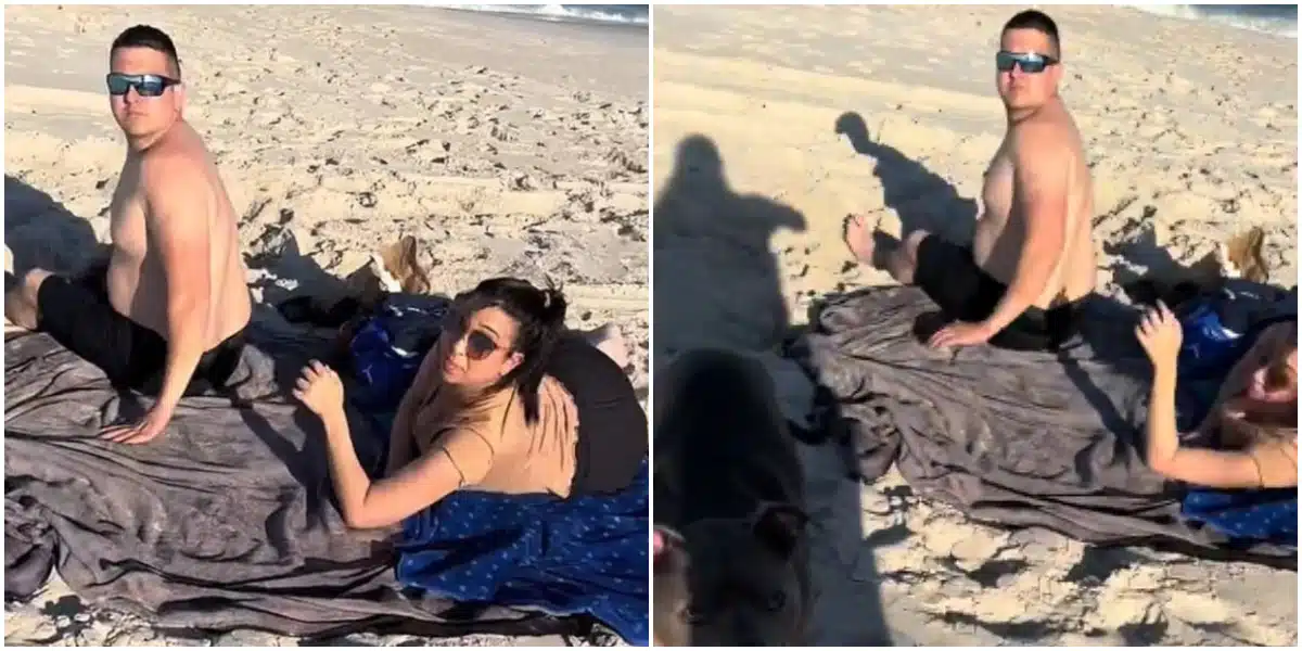 Moment 9-month pregnant woman catches her husband with side chic on the beach