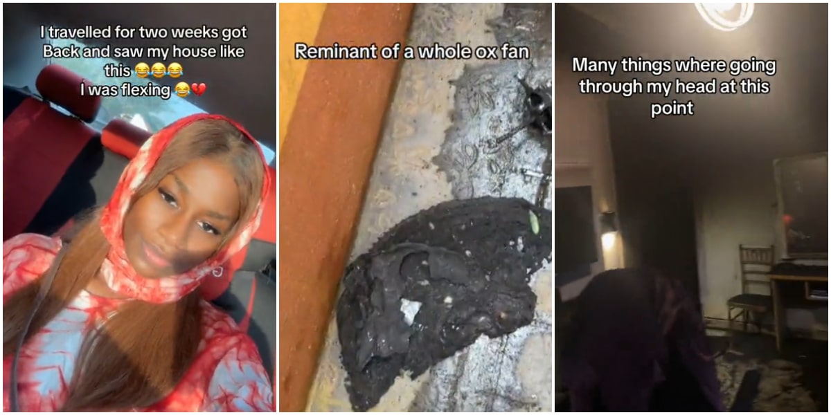 Lady returns home after two weeks, shocked to find her fan burnt to ashes