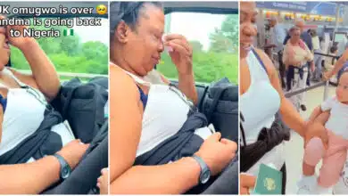 Emotional moment grandma bursts into tears as she returns to Nigeria after doing 'Omugwo' in UK