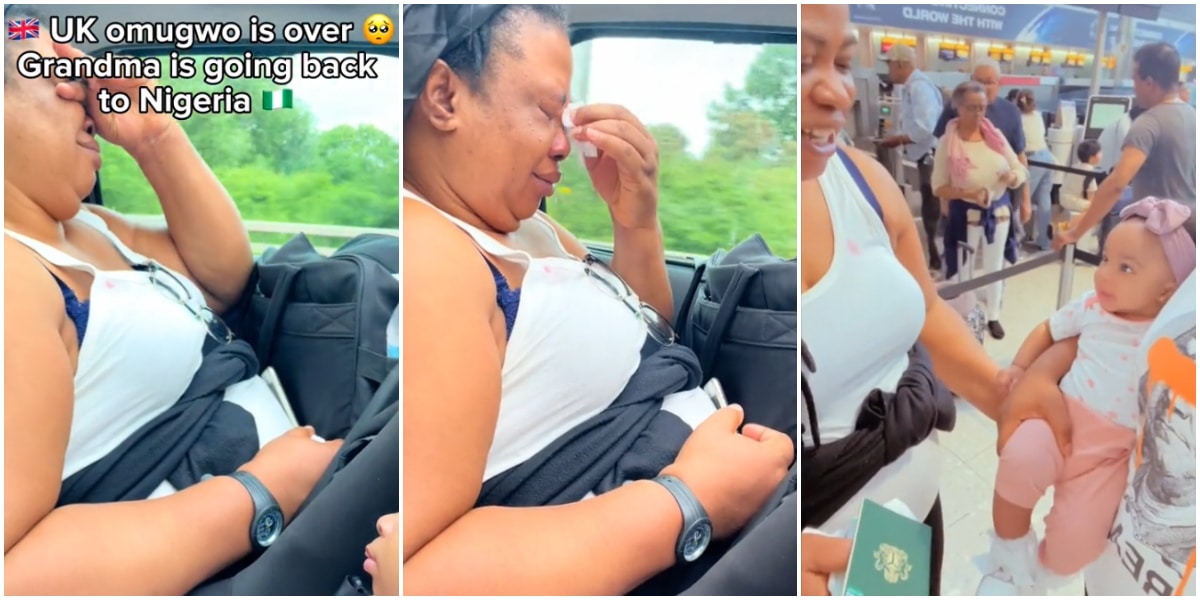 Emotional moment grandma bursts into tears as she returns to Nigeria after doing 'Omugwo' in UK