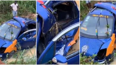 Ghanaian taxi driver devastated as girlfriend crashes his boss's car during driving lesson