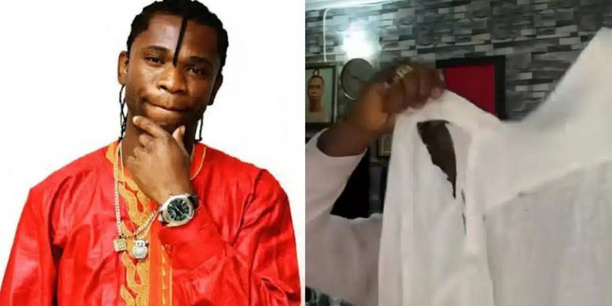 Speed Darlington cries out after bleach damaged white shirt he's using to search for wife