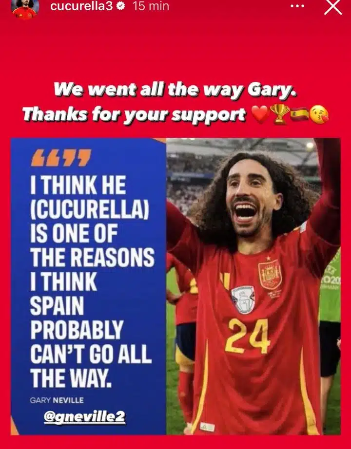 Euro 2024: Cucurella responds to Gary Neville's 'trash-talk' after Euro 2024 victory