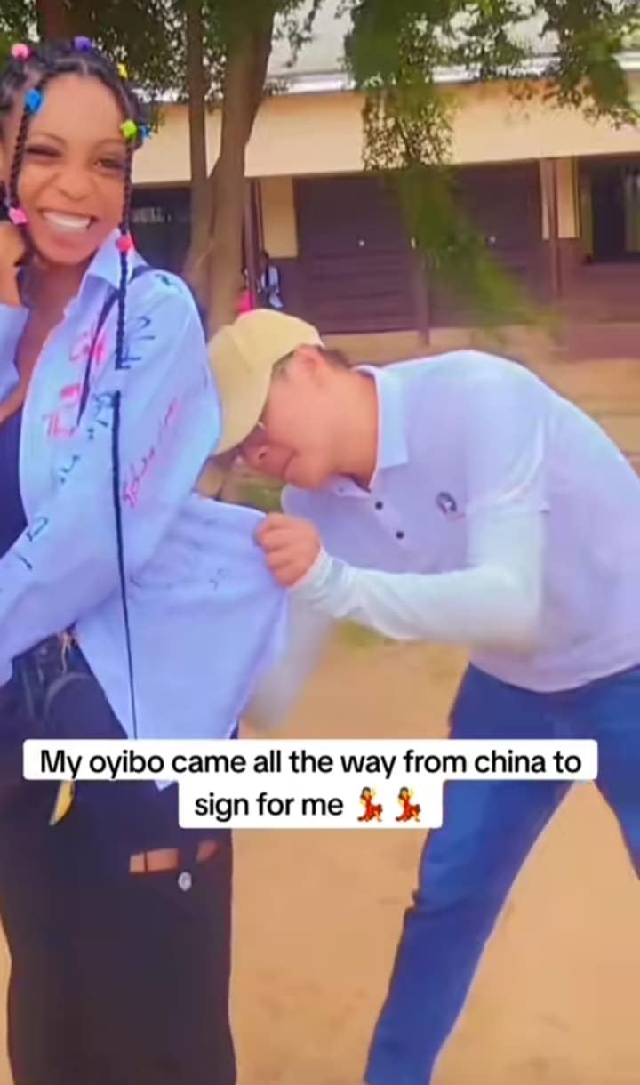 Lady gushes as foreigner reportedly flies from China to celebrate her sign out