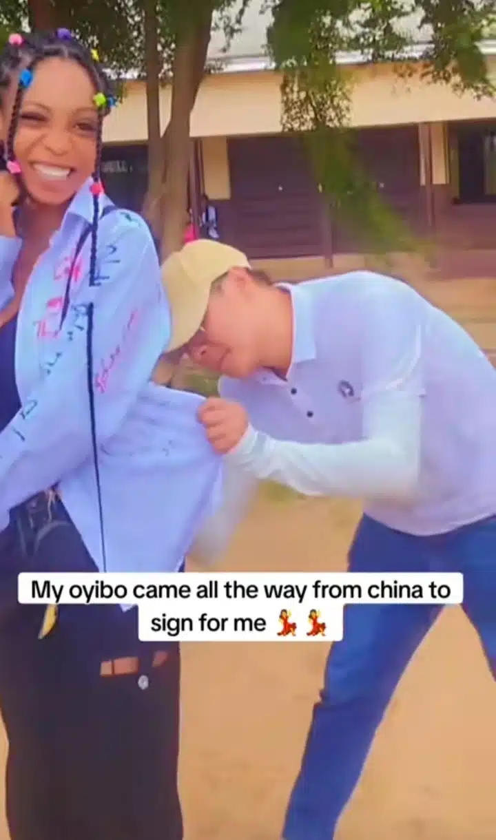 Lady gushes as foreigner reportedly flies from China to celebrate her sign out 