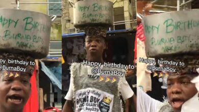 Nigerian man celebrates Burna Boy's birthday by hawking "Happy Birthday" pot in market