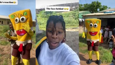 Nigerian lady melts hearts as she dresses as SpongeBob for school costume day